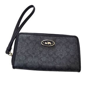 EUC Coach Signature C Zippy leather Wallet/Wristlet SV/Charcoal